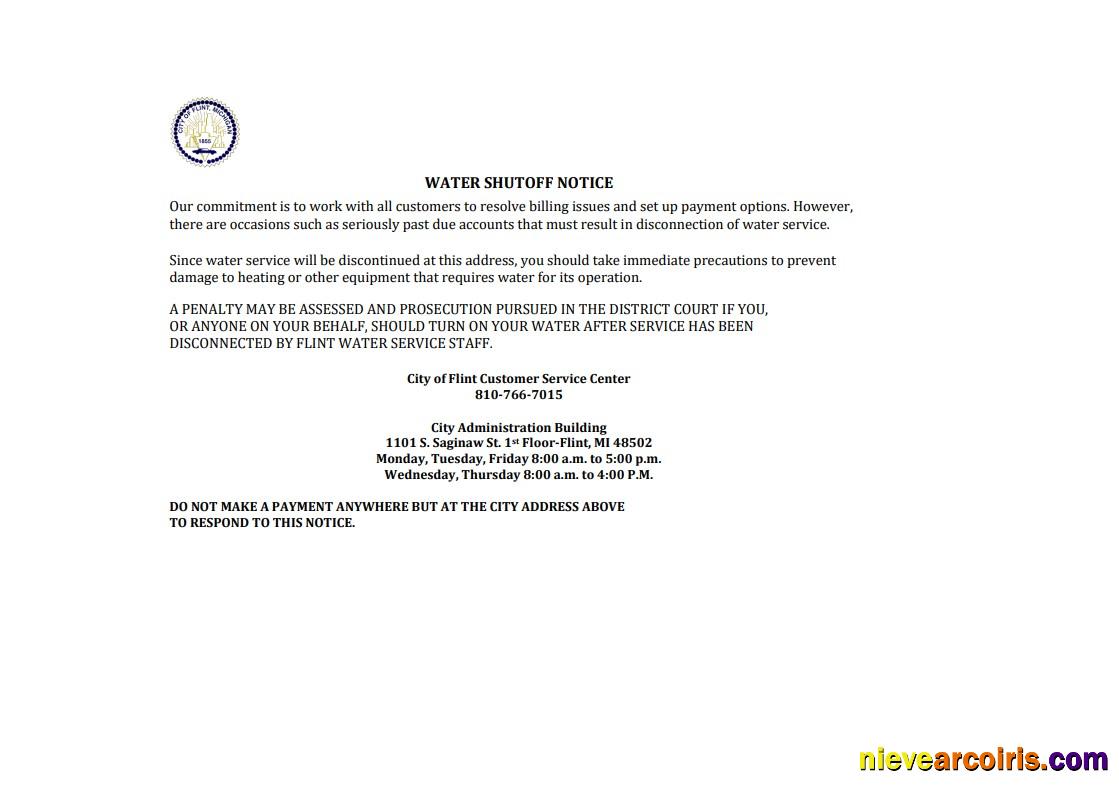 USA City of Flint Michigan water utility bill version 3